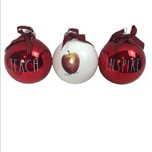 COPY - Rae Dunn Set of three large red/white glass ornaments